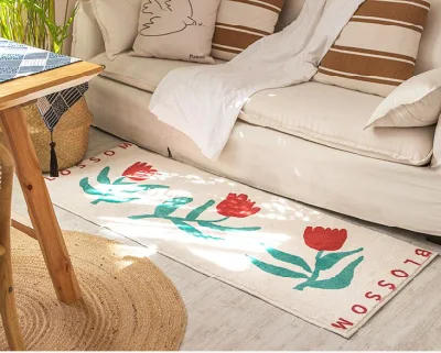 Tapis de sol en peluche nordique pour chambre à coucher, salon, motif Floral, chevet de maison, polaire berbère Anti